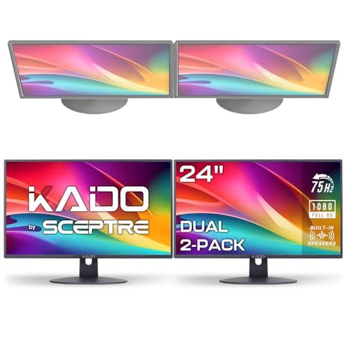 Kado Dual Monitor Setup - 2-Pack 24" 1920x1080 Computer Monitor 75Hz VESA Mount HDMI Office Gaming Built-in Speakers (E24 Dual Series)