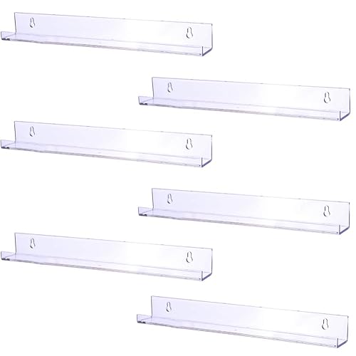 Sooyee 6 Pack 15 Inch Acrylic Invisible Kids Floating Bookshelf for Kids Room,Modern Picture Ledge Display Toy Storage Wall Shelf,Clear - 15 Inch - Clear