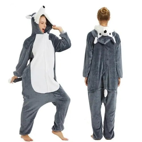 Cozy Kigurumi Costumes in Blue Unicorn and Pink Unicorn Styles - Grey Wolf / S