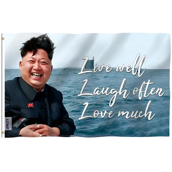 Anley Fly Breeze KimjonGun Kim Jong Un Live, Laugh, Love Flag van 3x5 voet - Header op canvas en dubbel gestikt - Novelty College Funny Dorm Flags Polyester met messingogen 3 x 5 ft