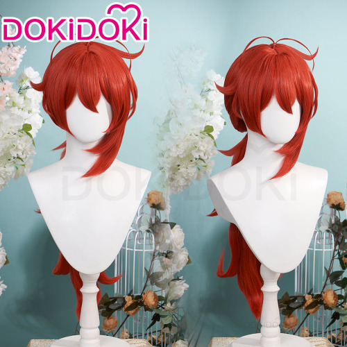 DokiDoki Game Genshin Impact Cosplay Diluc Wig Men Long Red | Diluc-PRESALE