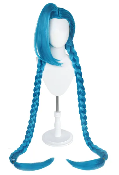 League of Legends Arcane Jinx Cosplay Wig Blue Long Two-tails Wig