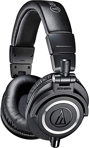 Audio-Technica ATH-M50X Professional Studio Monitor Headphones, Black, Professional Grade, Critically Acclaimed, with Detachable Cable - Wired - Black
