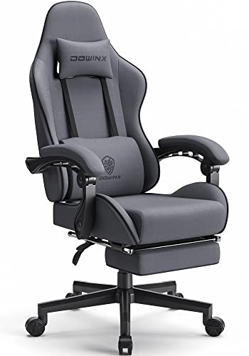 Dowinx Gaming Chair Fabric with Pocket Spring Cushion, Massage Game Chair Cloth with Headrest, Ergonomic Computer Chair with Footrest 290LBS, Grey - Grey
