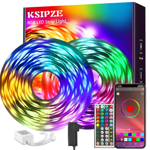 Ksipze 100ft Led Strip Lights (2 Rolls of 50ft) RGB Music Sync Color Changing, Led Lights with Smart App Control Remote, Led Lights for Bedroom Lighting Flexible Home Decoration - 100FT