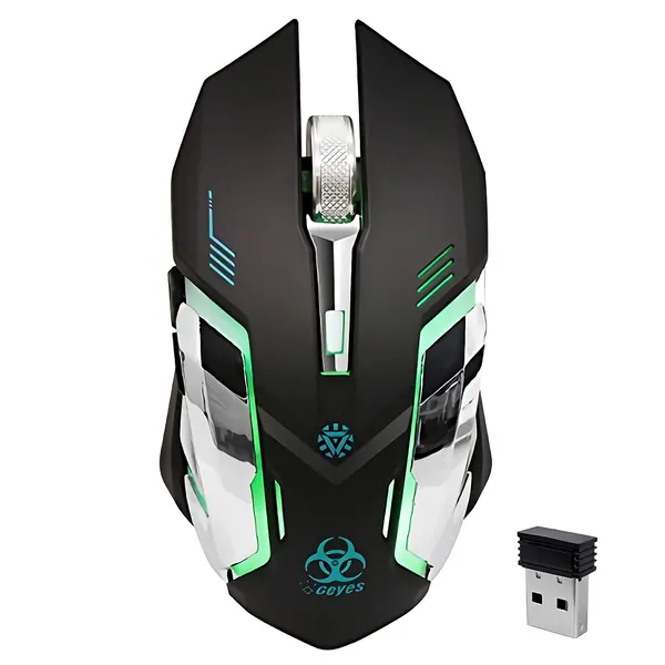 Wireless Gaming Mouse, VEGCOO C8 Silent Click Wireless Rechargeable Mouse with Colorful LED Lights and 3 Level DPI 400mah Lithium Battery for Laptop and Computer (C9sBK) - C9sBK