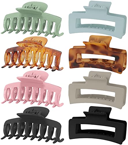 8 Colors Lolalet Strong Hold Hair Claw Clips, 2 Styles Nonslip Medium Large Jaw Clip for Women and Girls, 4 Square Matte and 4 Bright Acrylic Hair Clamps for Thick Thin Fine Long Hair -A - 1- Black/Pink/Light Green/Amber/Grey/Sky Blue/Leopard print