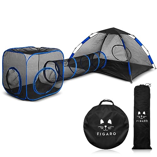 Cat Tent with Tunnel for Outdoor Cat Enclosures, Portable Playpen Play Tents for Indoor and Outdoor Cats, Rabbits, Ferrets, and Small Animals (Tent and Tunnel) - Tent and tunnel