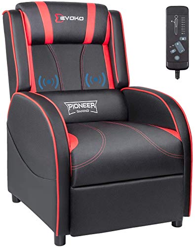 Devoko Massage Gaming Recliner Chair PU Leather Home Theater Seating Single Modern Living Room Sofa Recliners (Red) - Red