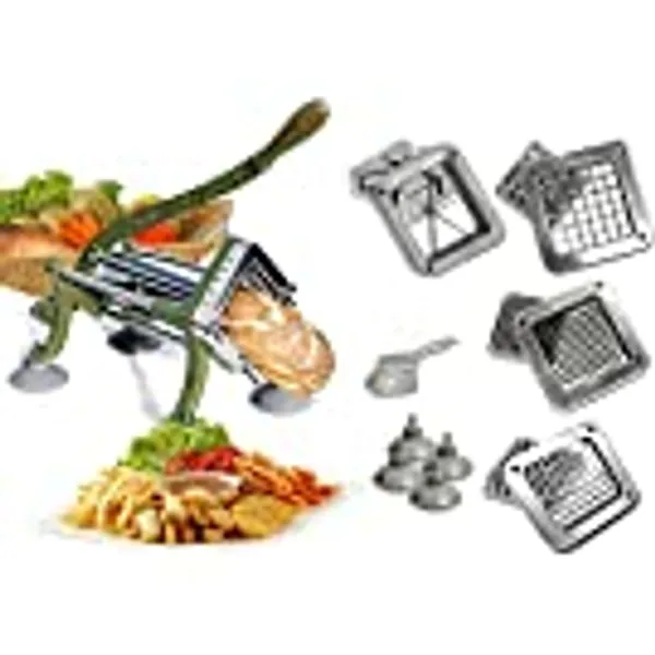 Tiger Chef French Fry Cutter Commercial Grade Heavy Duty Vegetable Slicer Machine with Suction Feet - Includes 4 Attachments and Cleaning Brush - Restaurant Fries Cutter Set