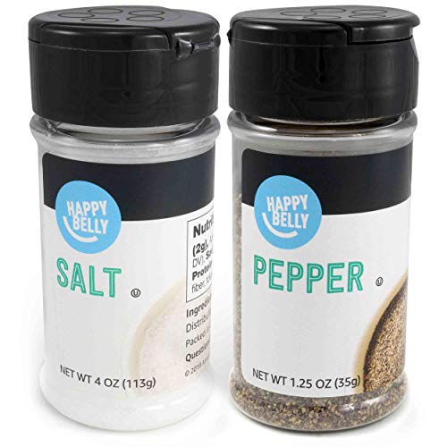 Amazon Brand - Happy Belly Salt and Pepper (4 Ounces Salt and 1.25 Ounces Pepper), 2 Piece Set