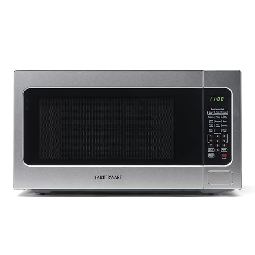 Farberware Countertop Microwave 1100 Watts, 2.2 cu ft - Smart Sensor Microwave Oven With LED Lighting and Child Lock - Perfect for Apartments and Dorms - Easy Clean Black Interior, Stainless Steel - 2.2 Cu. Ft Stainless Sensor