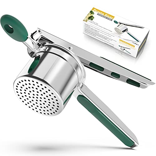 Potato Ricer,Ricer For Mashed Potatoes,Heavy Duty Potato Ricer Stainless Steel Create Fluffy Mashed Potatoes,Comfortable Silicone Handle Spaetzle Maker,Potato Press For Gnocchi Lefse Spinach - Fixed Ricer Discs - Green