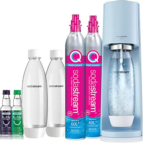 SodaStream Terra Sparkling Water Maker Bundle (Misty Blue), with CO2, DWS Bottles, and Bubly Drops Flavors - Bundle - Misty Blue