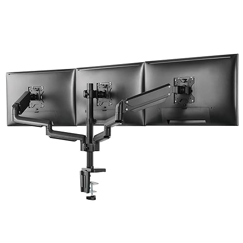 Mount-It! Triple Monitor Mount for Computer Screens Up to 27 Inch, Triple Monitor Stand with Gas Spring Arms, Holds 15.4 lbs Per Arm, 3 Monitor Stand Desk Mount with Tilt, Swivel, VESA 75x75,100x100mm