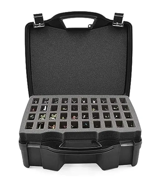 CASEMATIX Miniature Storage Hard Shell Figure Case - 80 Slot Figurine Minature Carrying Case with Customizable Foam Layer for Large Miniatures Compatible with Warhammer 40k, DnD & More!