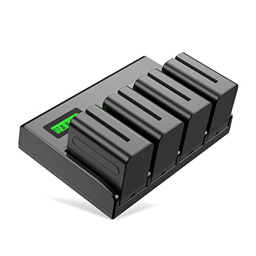 Powerextra 4 Pack Batteries 8800mAH and 4-Channel Charger for Sony NP-F970, NP-F960, NP-F950, NP-F930, NP-F770, NP-F750, NP-F570, NP-F550