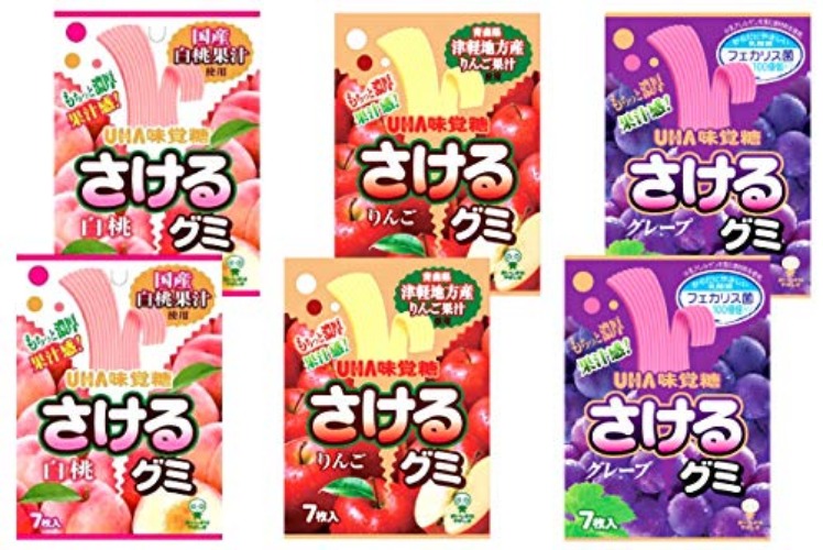 Japanese Sakeru Gummy Candies: peach, apple, grape × 2. No.a231