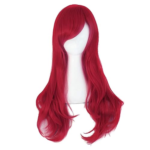 MapofBeauty 28" 70cm Long Curly Hair Ends Costume Cosplay Wig (Dark Red) - Dark Red