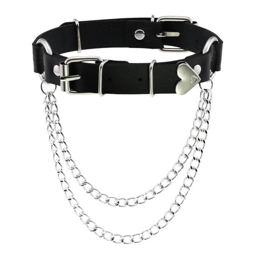 PU Black Faux Leather Chain Choker - 'Rear Entry'