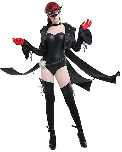miccostumes Women's Costume Girl Cosplay Black Bodysuit Leotard With Eyepatch And Stockings - Small - Black