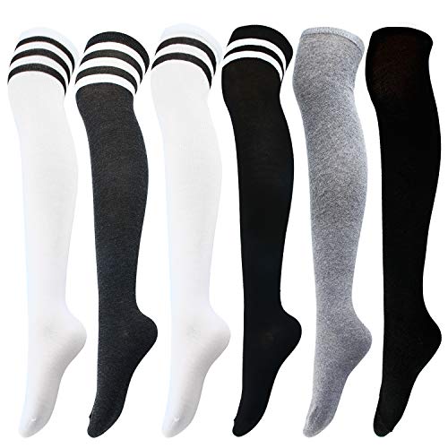 Aneco 6 Pairs Over Knee Thigh Socks Knee-High Warm Stocking Women Boot Sock Leg Warmer High Socks for Daily Wear, Cosplay - One Size - White