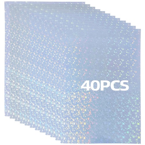 AUERQXZ 40 Hojas de Laminado en Frio Holografic,Purpurina con laminado frio,Papel Holográfico Adhesivo,impermeable,Transparente Laminada en Frío,11X8.5 pulgadas (Estrella) - Estrella