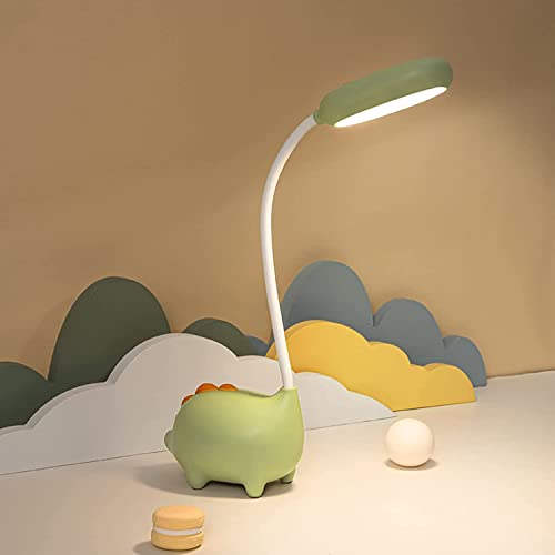 WLHONG Dinosaur Desk Lamp Unique LED Night Light for Kids, Cute Pink Lamp Kawaii Desk Accessories, Eye-Caring Small Table Lamp with 3 Color Light Modes, USB Desk Lamps for Students Dorm, Kids Room - Green