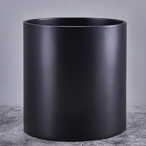 FaithLand Plant Pot 12 inch - Perfectly Fits Mid-Century Modern Plant Stand - Drainage Plug and Drainage Mesh Screen - Matte Black - 12 Inch - Black