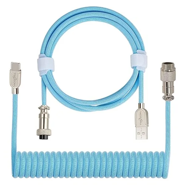 Twozoh USB C Tastatur Spiralkabel, Geflochtenes abnehmbares Aviator Doppel hülse Type C mechanisches Tastatur Kabel (Blau)