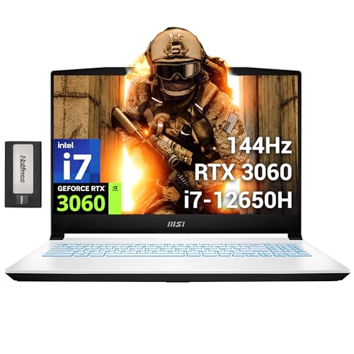 MSI Sword 15.6" 144Hz FHD Gaming Laptop, Intel i7-12650H, 32GB RAM, 1TB PCIe SSD, NVIDIA GeForce RTX 3060 6GB GDDR6, Backlit Keyboard, Webcam, Wi-Fi 6, Win 11 Pro, White, 256GB Docking Station Set - 32GB | 1TB PCIe SSD