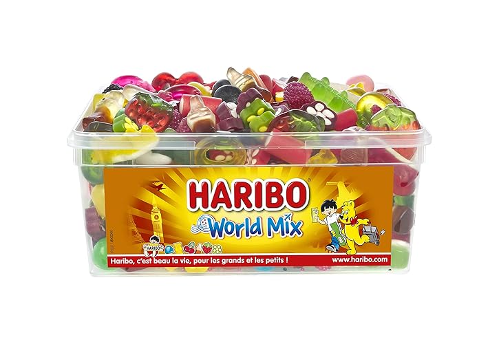 HARIBO Worldmix Assortiment de Bonbons Boîte de 900 g 1 Unité - 900 g (Lot de 1)