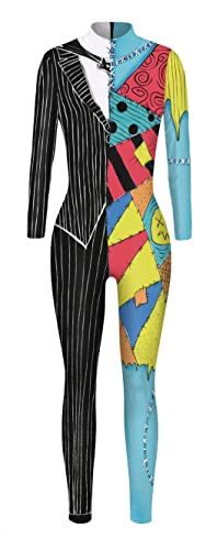 FEOYA Halloween Bodysuit Adult 3D Skeleton Print Jumpsuit Costumes for Cosplay Party - Pattern 11 - Small