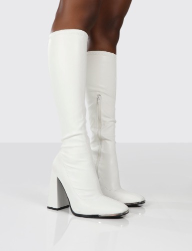 Caryn White PU White Heeled Knee High Boots | US 7 / UK 5 / EU 38