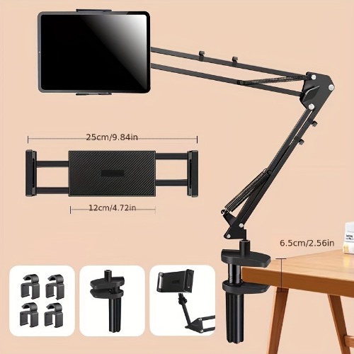 Adjustable Tablet Holder For Desk, Carbon Steel Tablet Stand For Bed, Flexible Tablet Arm Clamp Compatible With Adjustable Desktop Tablet Holder Mount Foldable Phone Stand With 360° Swivel Phone Clamp Mount Holder