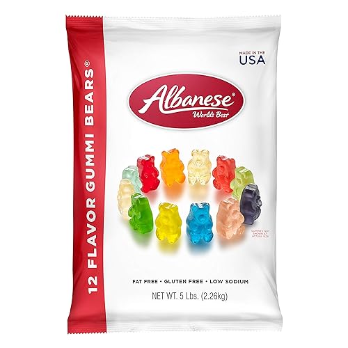 Albanese World's Best 12 Flavor Gummi Bears, 5lbs of Candy, Soft & Chewy Candy Snack, Fruity Flavor Assortment - 12 Flavor Bears - 5 Pound (Pack of 1)