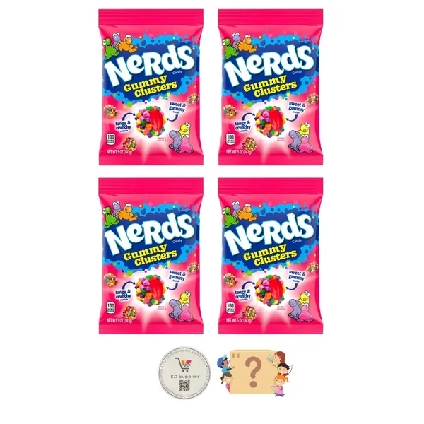 Nerds Gummy Clusters 5oz (Pack of 4) WITH Bonus Nostalgic Mystery Candy and Sticker - 