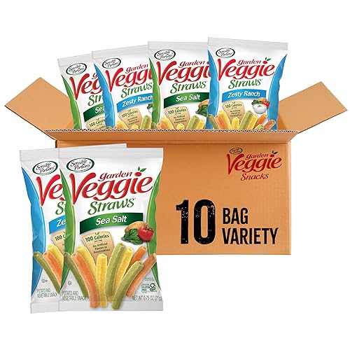 Sensible Portions Veggie Straws Multi-Pack, Sea Salt and Zesty Ranch Flavor, Gluten-Free Chips, Individual Snacks, 0.75 Ounce Bag, 10-Pack - Sea Salt & Ranch - 7.5 Ounce (Pack of 1)