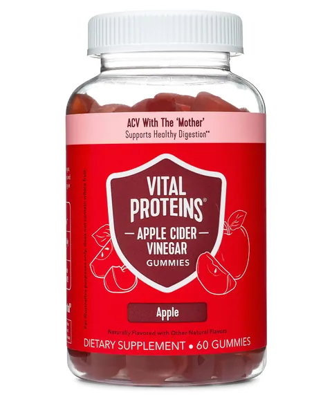 Vital Proteins Apple Cider Vinegar Gummies, 500mg Apple Cider Vinegar, Vitamin B12, Boost Your Digestion and Energy, 60 ct, 30-Day Supply, Apple Flavor