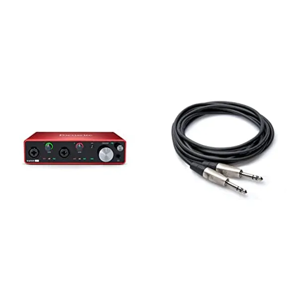 Focusrite Scarlett 4i4 3rd Gen USB Recording Interface + HOSA HSS-005 REAN 1/4" TRS to REAN 1/4" TRS Pro Balanced Interconnect, 5 Feet