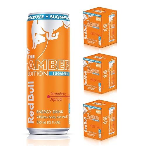 Red Bull Amber Edition Sugar Free Energy Drink, Strawberry Apricot, with 114mg Caffeine plus Taurine & B Vitamins, 12 Fl Oz, Pack of 12 Cans - Strawberry Sugar-Free - 12 Fl Oz, 12pk