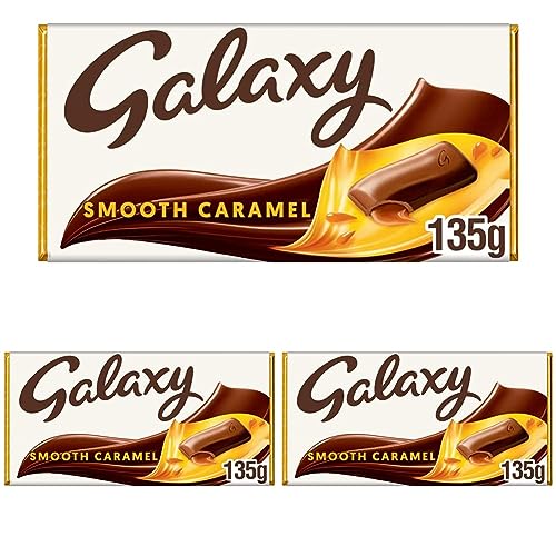 Galaxy Caramel Chocolate Block, Chocolate Gift, Milk Chocolate, Movie Night Snacks, 135g (Pack of 3) - Caramel - 135 g (Pack of 3)