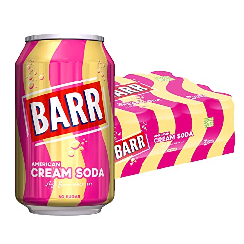 BARR since 1875, 24 Pack American Cream Soda, Zero No Sugar Sparkling Soft Drink with a Creamy Taste of American Cream Soda, "Fizzingly Fun" - 24 x 330 ml Cans - American Cream Soda - No Sugar - 330ml - 24 Cans