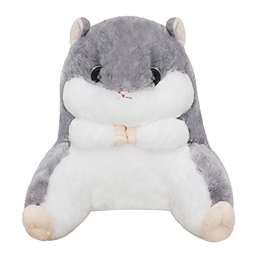 Comfy Plush Hamster Throw Pillow Bed/Sofa/Floor Backrest for Reading Gaming Watching TV Relieve Pain Lumbar Support Cushion Cute Chair Back Waist Pad for Young Women Girls Kids Sleep Relax Gifts - Grey Hamster Backrest - 40cm×45cm/15.75"×17.7"