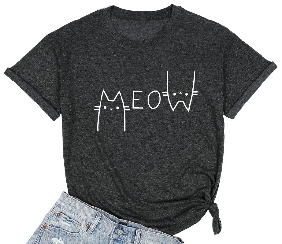 Cat Shirts Womens Meow Graphic T Shirt Casual Gift for Cats Lover Tee Top