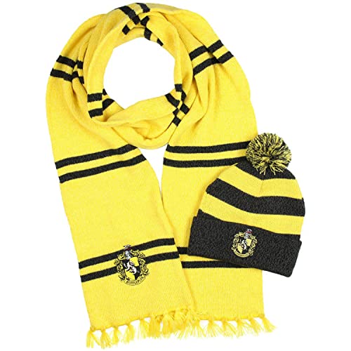 Harry Potter Hogwarts Houses Knit Scarf & Pom Beanie Set - Hufflepuff