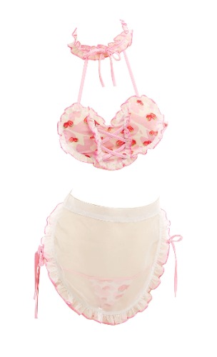 MEOWCOS - Bikini sexy para mujer, maid cosplay, lencería kawaii de dos piezas, con delantal de encaje