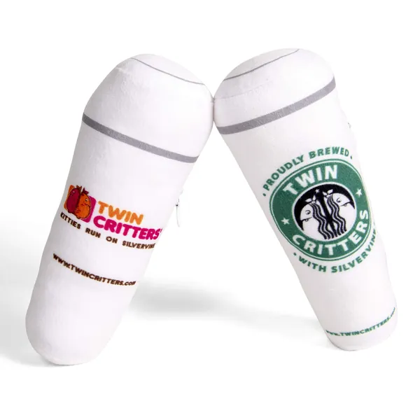 Twin Critters Organic Silvervine Catnip KittiBuzz Coffee Cups Refillable Plush 2-Pack for Cats  Kittens No Artificial Ingredients - More Powerful Than Catnip - Great Gift for Coffee Drinkers