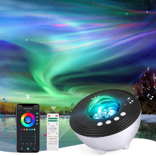 Planetarium Home Star Projector Light, Starry Sky, Aurora Borealis, 6-in-1 LED Projection, Blue Tooth Compatible, Built-in Natural Sound, Speaker, Timer Function, Bedside Lamp, Indirect Lighting, Light Color Change, Adjustable Brightness/Speed, Kids, Birthday, Party, Halloween, Christmas, Remote Control Included - wht