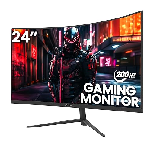 CRUA 24 Inch 200hz/180hz Curved Gaming Monitor, FHD 1080P Frameless Computer Monitors, Support AMD freesync Low Motion Blur, Eye Care, DisplayPort, HDMI, Compatible Wall Mountable Installs-Black - 24Inch - FHD 200HZ - Black